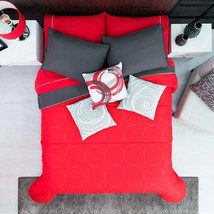 Ferrara Circles Modern Style Reversible Comforter Set 6 Pcs Queen Size - £95.82 GBP