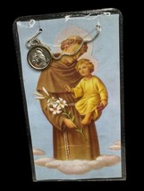 Vintage St. Anthony Saint of Miracles Prayer Card with Medal Charm Necklace - $149.45 MXN