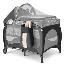 4 in 1 Portable Baby Nursery Center with Net and Music Box-Gray - Color: Gray - £125.40 GBP