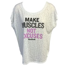 Reebok Tee Make Muscles Not Excuses Workout Motivation Hi Lo White Geome... - $9.49