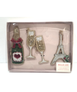Bella Lux Champagne Bottle Glasses Eifel Tower Christmas Beaded Ornaments - €23,20 EUR