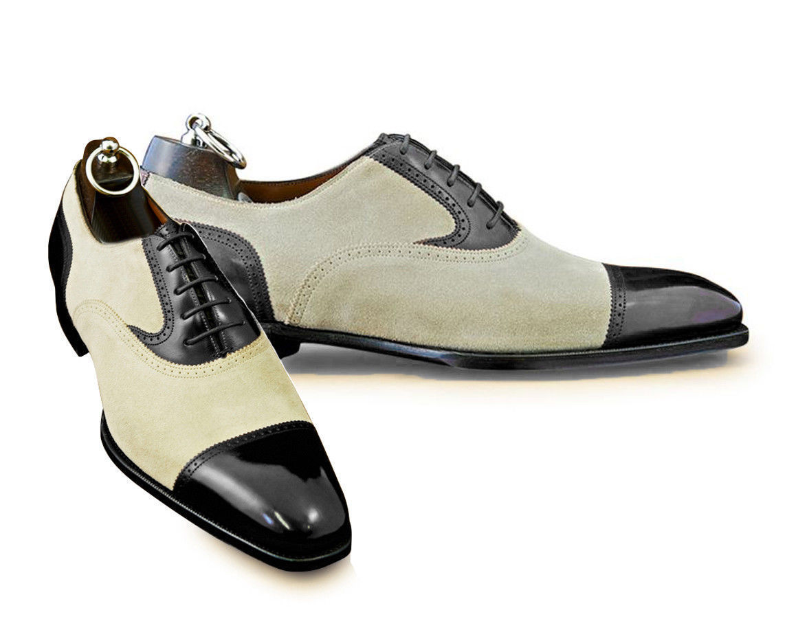New Handmade Black Groom Shoes Cap Toe wedding Leather Formal Oxford Leather
