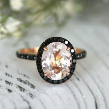 3Ct Oval Cut Simulated Morganite CZ Halo Engagement Ring Rose Gold-Plated Silver - £71.83 GBP