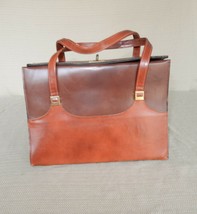 Beautiful vintage two tone brown faux leather satchel style purse - $30.00