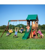 Swing Set Cedar Wooden Outdoor Playground 2 Swings Slide Trapeze Rings P... - £915.75 GBP