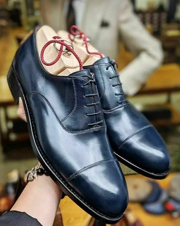 Handmade Mens Oxfords Dress shoes, Men Navy blue oxford formal shoes - £125.54 GBP