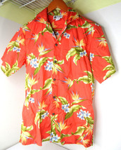 Aloha Republic Hawaiian Button Down Shirt Orange Bird Paradise Flower Size Small - £15.65 GBP