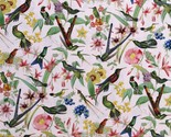 Cotton Hummingbirds Flowers Gold Metallic Cream Fabric Print by the Yard... - $11.95