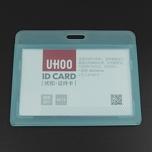 Bluemoona 5 Pcs - Hard Plastic ID Name Card Holder Badge Horizontal Clear Transp