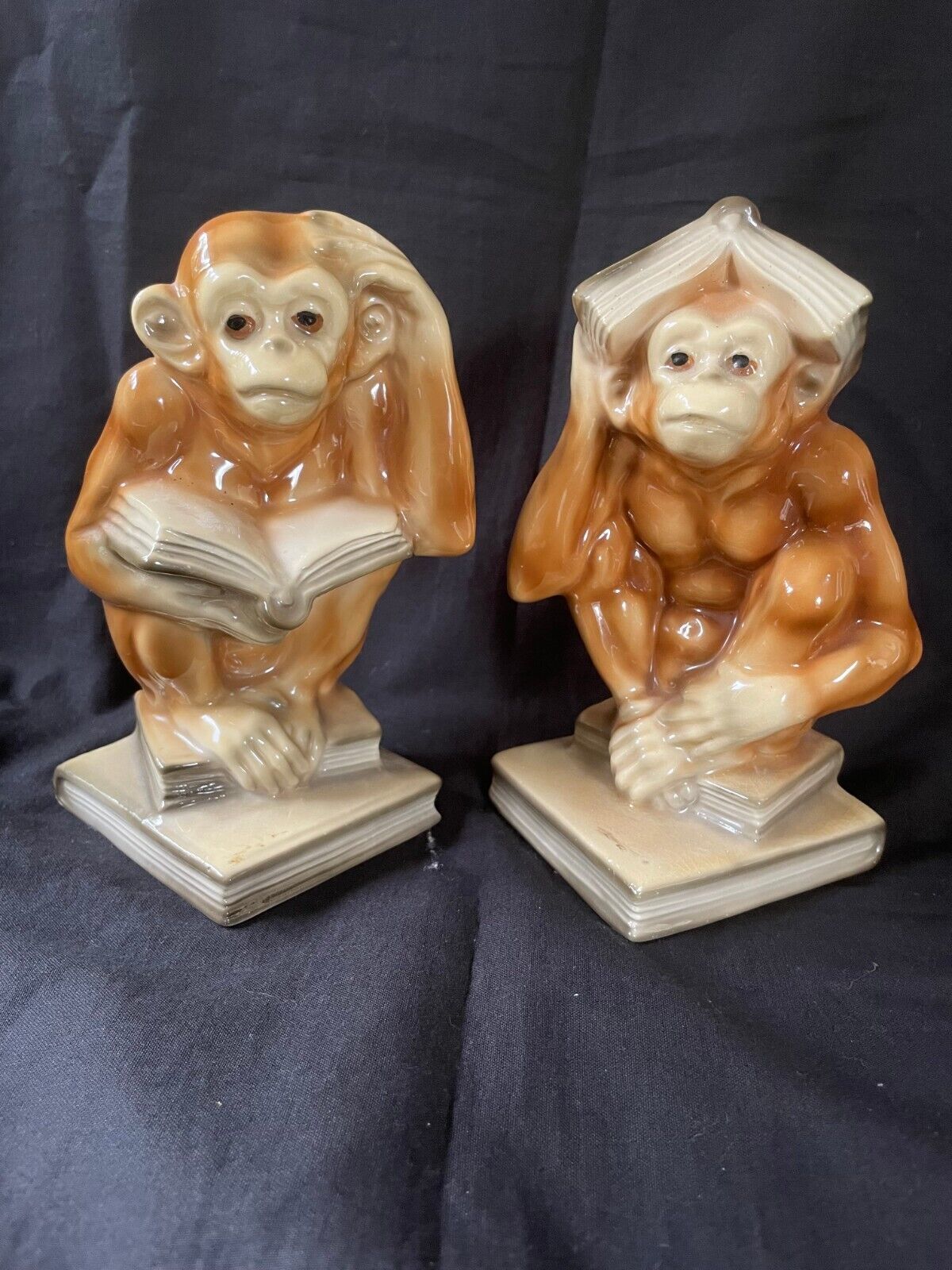 Primary image for antique german porcelain monkey pair of bookends