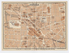 1906 Original Antique City Map Of Downtown Birmingham / England - £16.86 GBP