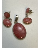 FM (Franklin Mint) 925 Silver Rhodocrosite Earrings &amp; Matching Pendant - $40.63 CAD