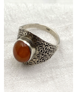VINTAGE FILIGREE STERLING SILVER CARNELIAN CABOCHON RING SIZE 7 3/4 - £30.24 GBP
