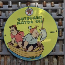 Vintage 1936 Texaco Outboard Motor Engine Oil Porcelain Gas & Oil Pump Sign - $125.00