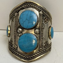 Afghan Kuchi Traditional Cuff Bracelet With Blue Turquoise - $47.47