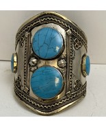 Afghan Kuchi Traditional Cuff Bracelet With Blue Turquoise - $877.46 MXN