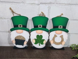 St Patricks Day Gnome Leprechaun Ornaments Irish Wood Holiday 3 Pc Hanging NEW - £13.13 GBP