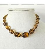 Vintage Czech Faceted Topaz Color Glass Beaded Necklace Sterling Silver ... - £38.32 GBP