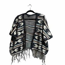 DOUBLE ZERO Womens Aztec Southwestern Cardigan Poncho Fringe Cotton Size... - £13.65 GBP