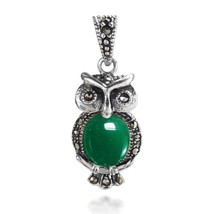 Night Owl Deep Green Jade and Marcasite 925 Silver Pendant - £22.72 GBP
