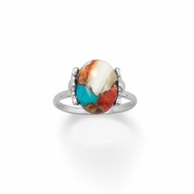 Spiny Oyster &amp; Turquoise Multi-color Oval Solitaire Ring 925 Sterling Si... - £111.22 GBP