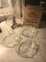 Lot Of 4 Vintage Glass Shaped Fish Cocktail Plates W/ Cups 6”x8” Seafood Toscany - £16.91 GBP