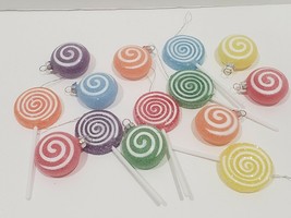 Christmas Holiday Sugared Swirl Candy Lollipops MINI Tree Ornaments Set 14pc - £20.46 GBP