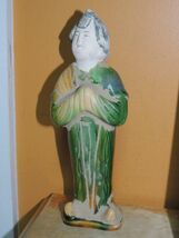 Chinese Terracotta Mud Woman Standing 8.5&quot; Sancai drip glaze yellow gree... - $37.90 CAD