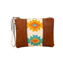 Myra Bags #7310 Rich Leather, Rug, Canvas 10.5&quot;x7.5&quot; Pouch Cosmetic Bag Clutch - £20.58 GBP