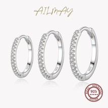 Ailmay 100% 925 Silver Clear Zircon Simple Fashion Hoop Earrings For Women Girls - £10.38 GBP