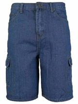 Men&#39;s Cotton Multi Pocket Relaxed Fit Stonewash Blue Denim Jean Cargo Sh... - £16.35 GBP