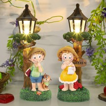 2 Pack Valentine&#39;s Day Lamppost Statues Decor Light Up Resin Boy Girl Figurines - £39.00 GBP