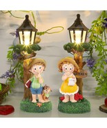 2 Pack Valentine&#39;s Day Lamppost Statues Decor Light Up Resin Boy Girl Fi... - $66.07 CAD
