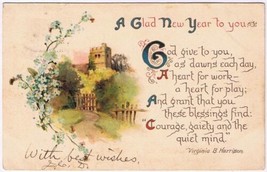 Postcard Glad New Year Castle Flowers - $2.96