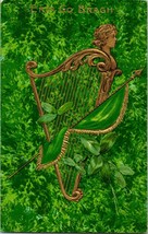 Erin Go Bragh Gilded &amp; Embossed Harp &amp; Flag Unused John WInsch Postcard T19 - £6.15 GBP