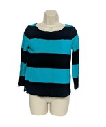 J Crew Pullover Sweater XS Rugby Striped Boat Neck Long Sleeve Black Teal - $27.75 CAD