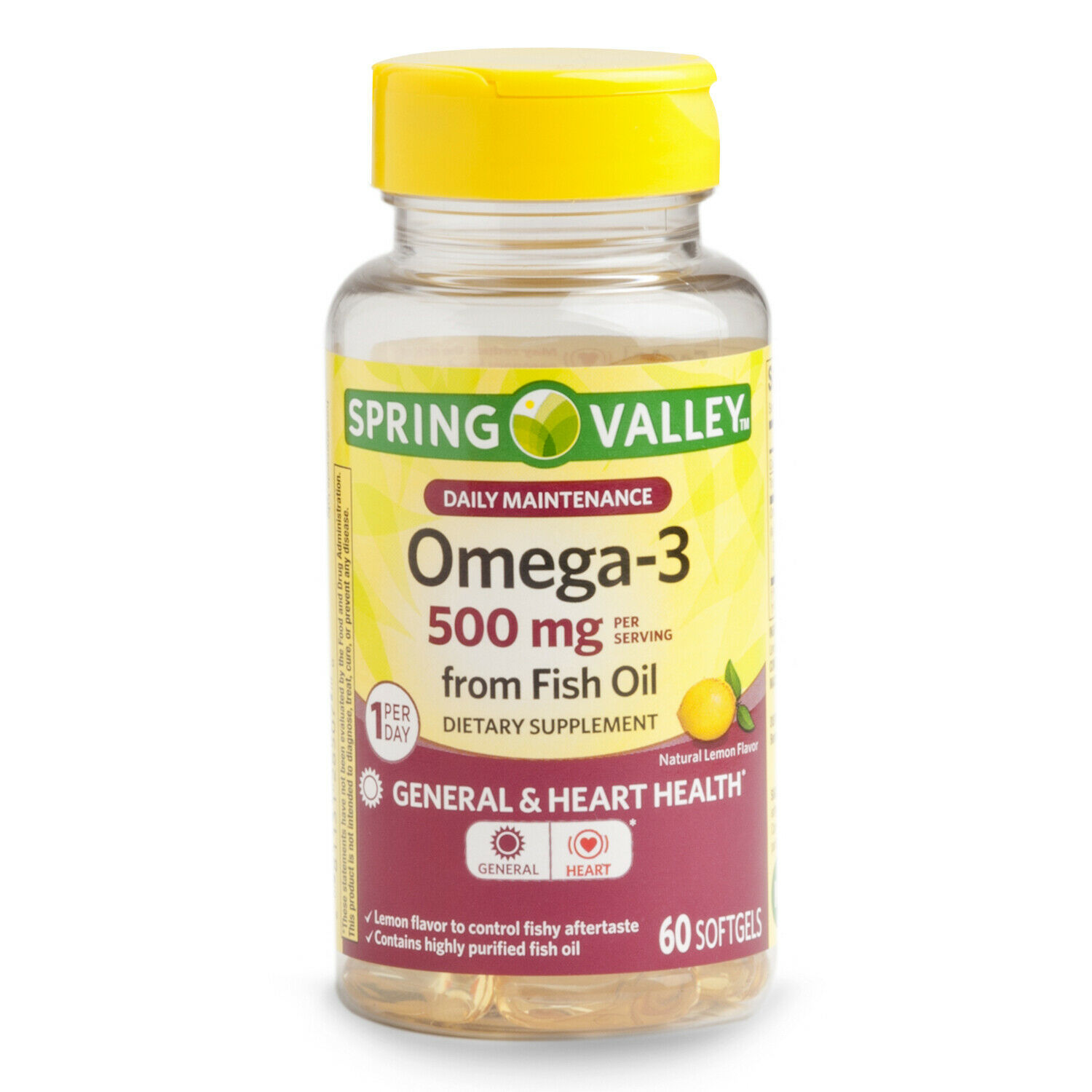 Spring Valley Omega-3 Fish Oil Softgels, 500 mg, 60 Count..+ - $19.79