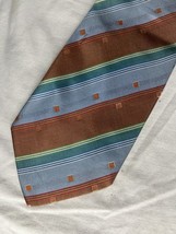 Marco Conti Tie Blue Brown Green Stripes 100% Silk Italian Made - $10.00