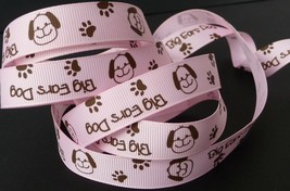 5/8 inch PUPPY Dog paw print canine K-9 pet light pink grosgrain RIBBON - 1 yard - $1.89