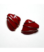 MONET Red Enamel Gold Tone Swirl Striped Clip On Stud Earrings EUC - €14,50 EUR