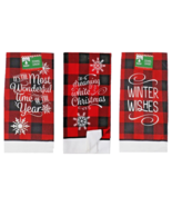 3pc SET-Red Black BUFFALO PLAID Microfiber KITCHEN HAND TOWELS Christmas... - £8.25 GBP