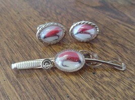 VTG Mens Tie Bar Clip &amp; Cuff Link Set Fly Fishing Woodsman Outdoor Guide Trapper - £7.58 GBP