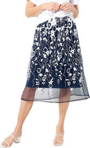 Graver Susan Graver Embroidered Mesh Fully Lined Skirt White/Blue, Petite Medium - £22.03 GBP