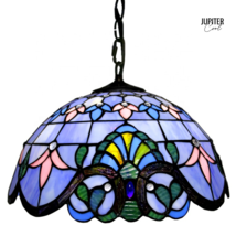 Blue Floral Tiffany Pendant Lamp Stained Glass LED 12 inch Lights Bedroom - $212.00