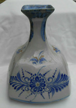 Tonala Mexico El Palomar Bottle Floral Vase Pottery Blue Square 9 3/4&quot; - £62.65 GBP
