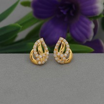 20k Yellow Gold Stud Earrings with Zircon Jewelry , Handmade Zircon Studded Dain - £188.64 GBP