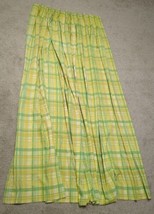 Vintage Mid Century Fabric Curtain Panel Lime Avocado Green Yellow Plaid 1960s - £54.18 GBP