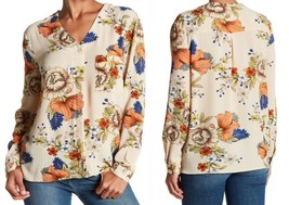 Vertigo Lovely Flowers Print Blouse Small 6 8 Cream $168 Bold Happy Prin... - $33.66