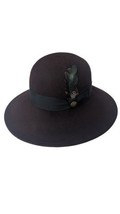 GOORIN BROS. Cloche Hat Womens Small Wool Felt Burgundy Ribbon Feather Logo - £23.35 GBP