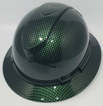 Full Brim Hard Hat Custom Hydro Dipped GREEN CANDY CARBON FIBER. With logos - $64.99